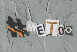 #metoo in cutout magazine letters on a plaster wall